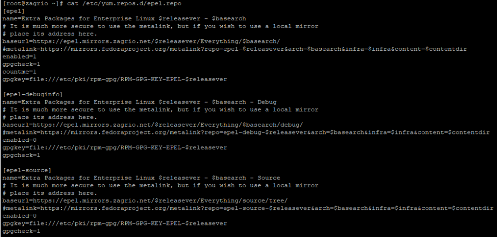 نمونه تنظیم شده فایل epel.repo برای مخزن زاگریو در داخل کشور
